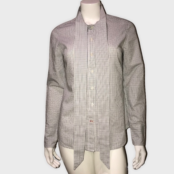 * SOLD * Tommy Hilfiger Pussy Bow Windowpane Print Button front Cotton Shirt - S - Picture 6 of 14